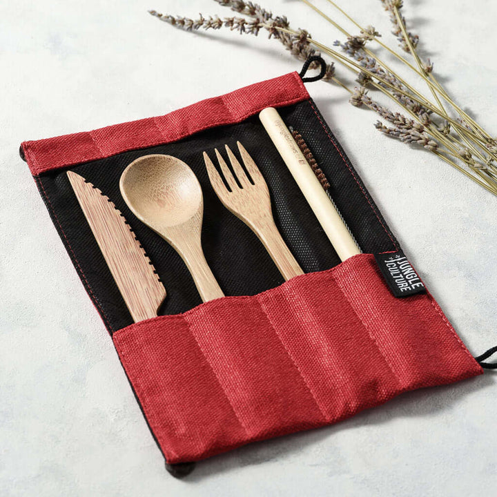 Bamboo Cutlery Set (Brown bag)-5