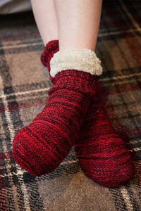 Donegal Wool Socks, Men's Fleece Lined, West Cork Fuchsia, Red Black 8.5-11.5