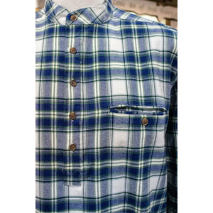 Lee Valley, Ireland Flannel Cotton Grandfather Shirt LV38 Douglas Blue Tartan