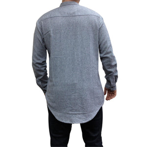 Lee Valley Genuine Irish Striped Cotton Flannel Grandfather Shirt Men's Grey - Naturally Ideal