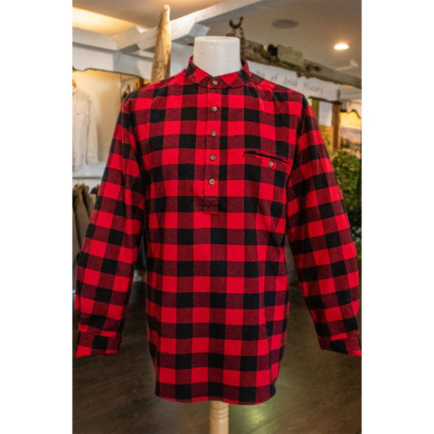 Image of Lee Valley, Ireland Flannel Grandfather Shirt 100 Percent Cotton LV9 Red Black Check