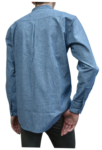 Image of Lee Valley - Men's Vintage Irish Cotton Grandfather Shirt - Blue/White Stripe VR25