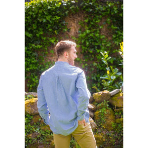 Lee Valley, Ireland Mens Vintage Style Grandfather Shirt Cotton VR15 Blue Stripe (Large)