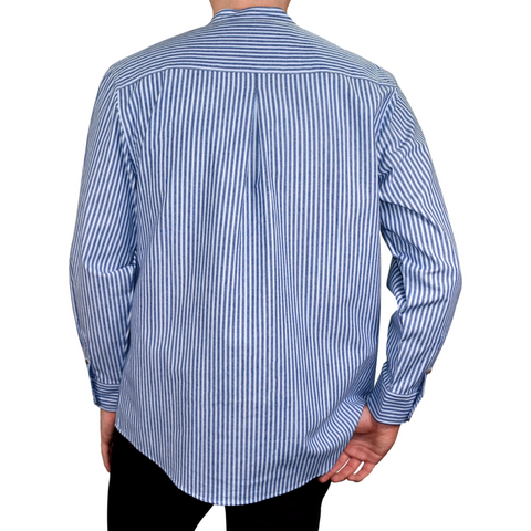 Image of Lee Valley, Ireland Mens Vintage Style Grandfather Shirt Cotton VR15 Blue Stripe (Large)
