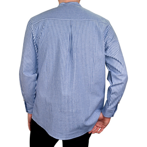 Lee Valley, Ireland Mens Vintage Style Grandfather Shirt Cotton VR15 Blue Stripe (Small)