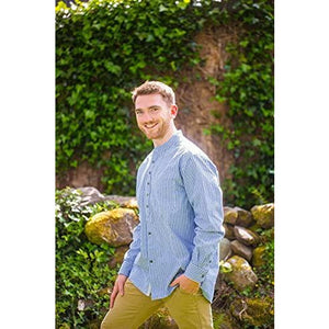 Lee Valley, Ireland Mens Vintage Style Grandfather Shirt Cotton VR15 Blue Stripe (Large)