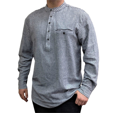 Image of Lee Valley Genuine Irish Striped Cotton Flannel Grandfather Shirt Men's Grey - Naturally Ideal